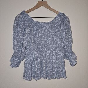 Blue and White Smocked Blouse